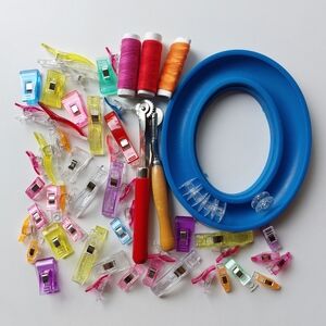 Bobbin Holder, Plastic Wonder-Style Clips + Tracing Wheel Sewing Tool Destash
